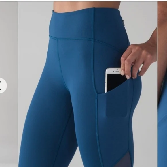 Lululemon Sole Training Crop Poseidon Teal Legging Size 6 Cropped Mesh - Picture 8 of 9